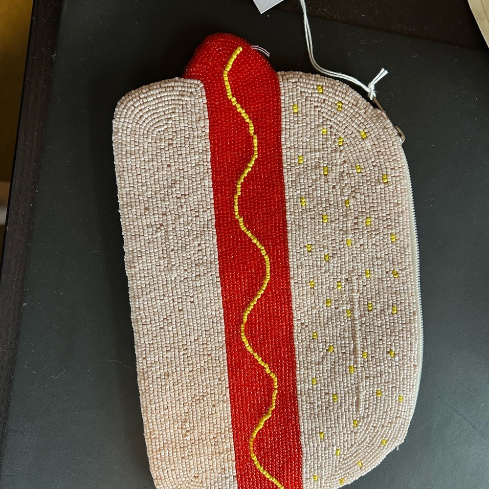 Beaded Hot Dog Clutch - Red, Cream, Yellow Accent